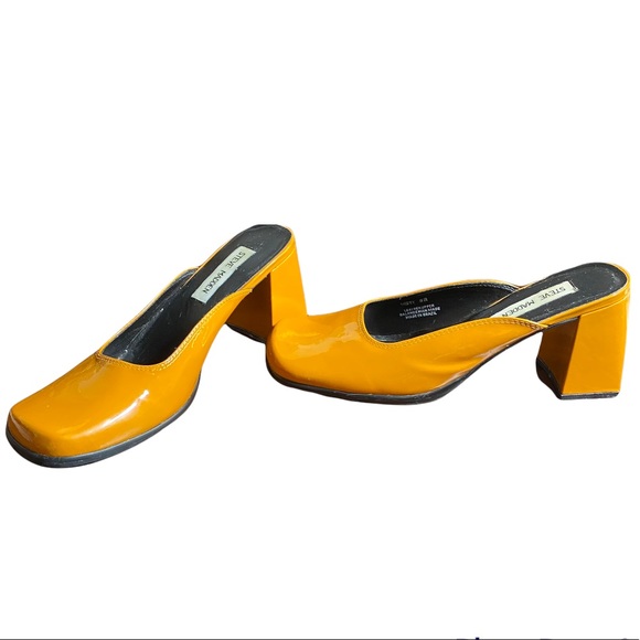 Vintage Shoes - Vintage Steven Madden Rare Patent Leather Orange Block Heel 90s Y2K Slip-on Mule
